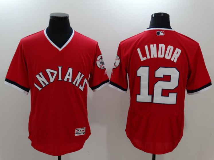 Men Cleveland Indians #12 Francisco Lindor Red Throwback MLB Jerseys->cleveland indians->MLB Jersey